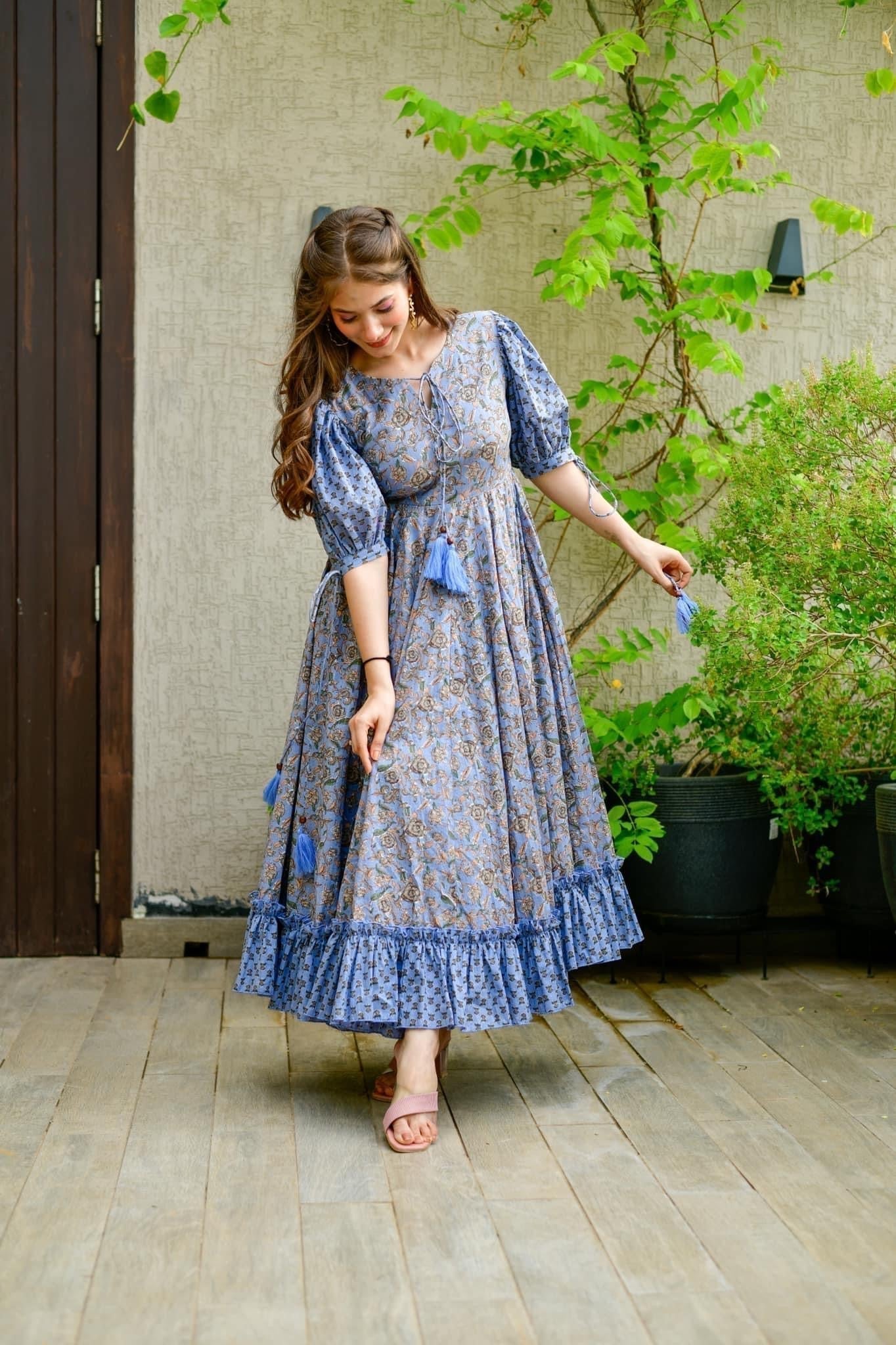 Blue heather cotton dress