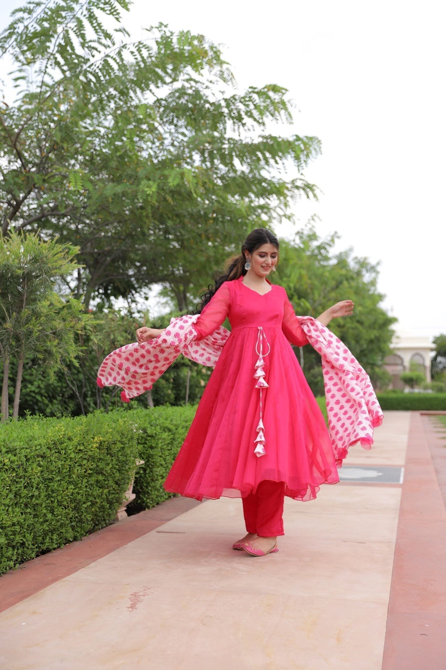 PINK ORGANZA DUPATTA SET