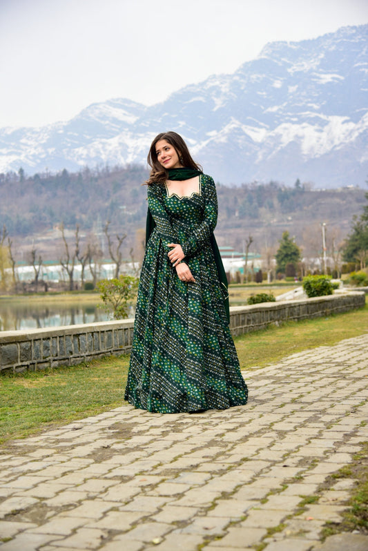 green shimmer glace maxi set