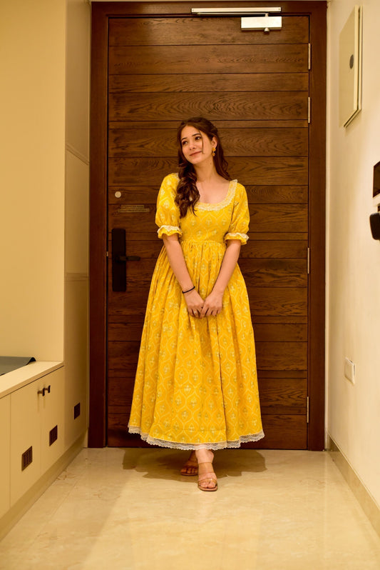 yellow tin tin cotton dress