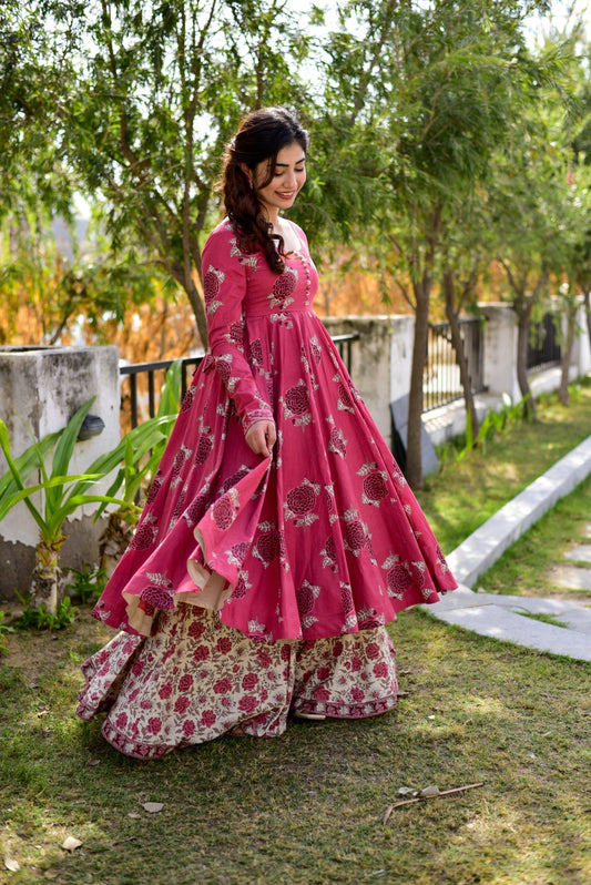 pink rhythm kurta palazzo set