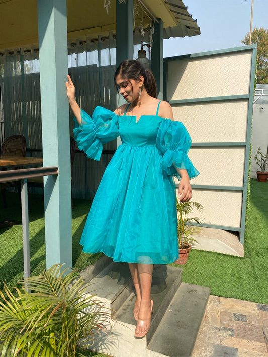 teal blue organza dress