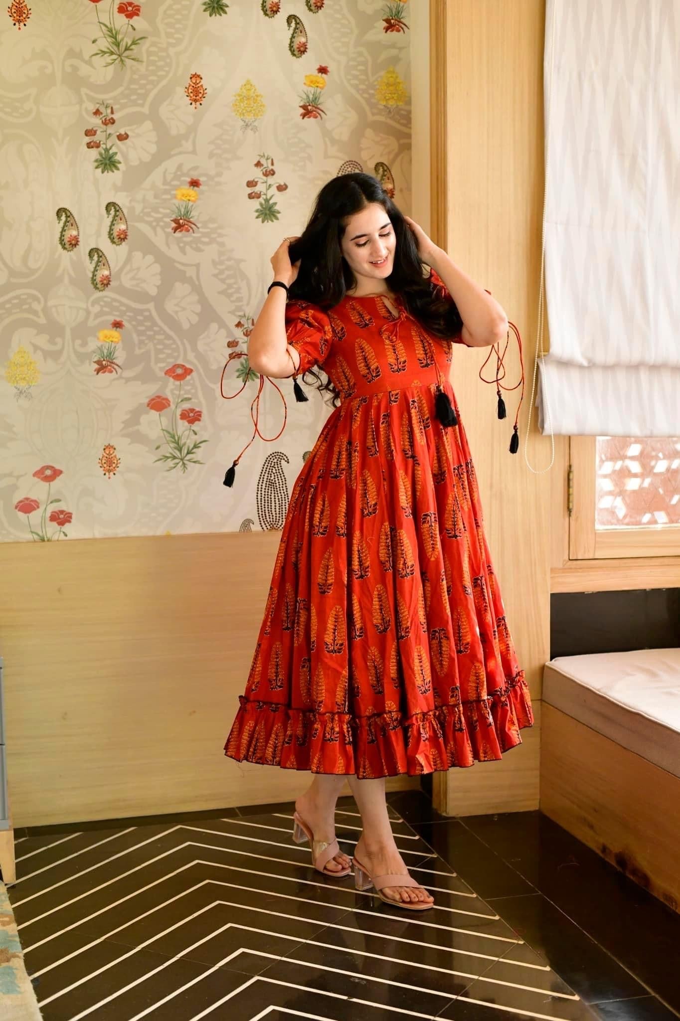 Sarojni orange cotton dress