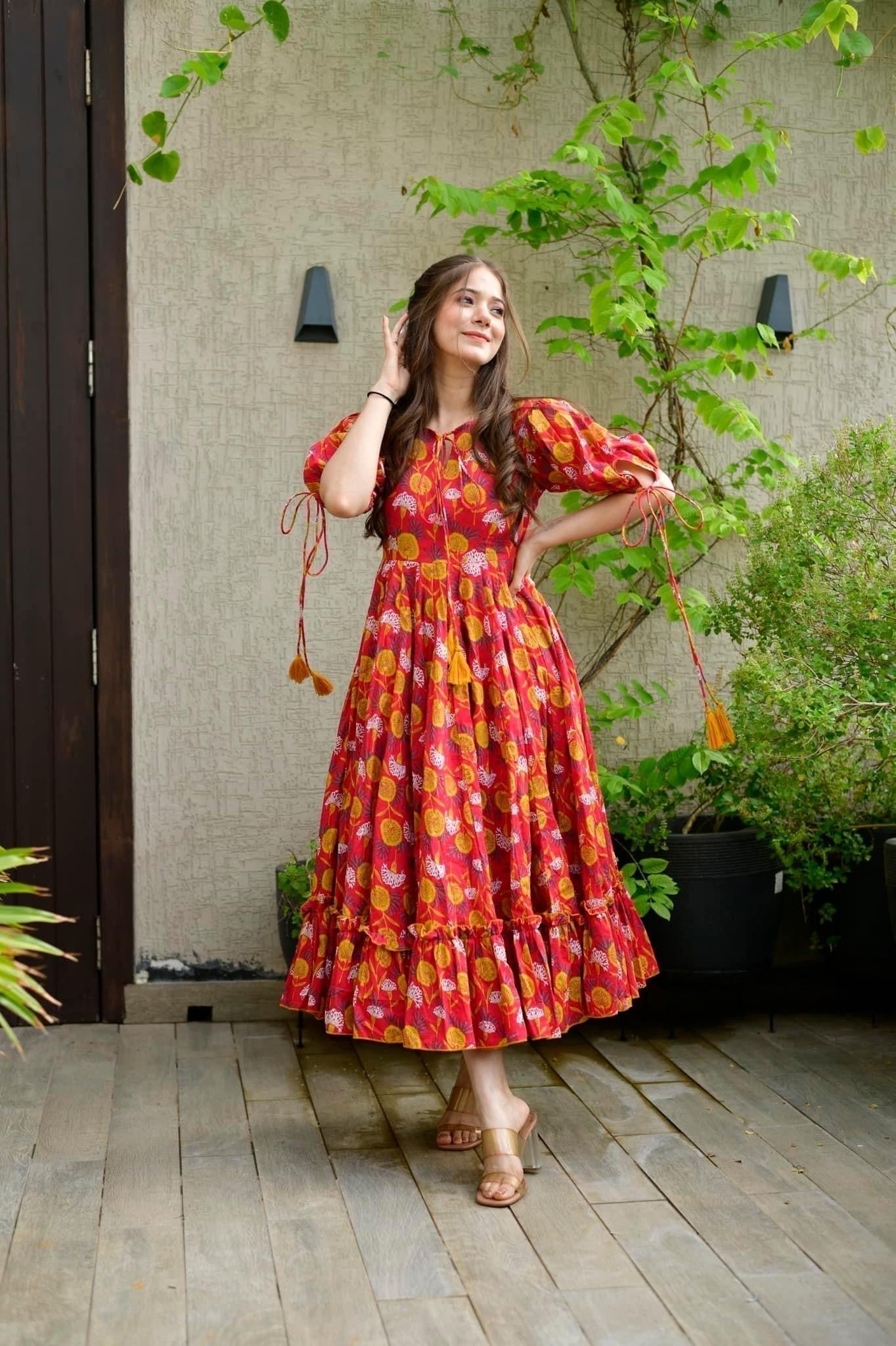 red marygold cotton dress