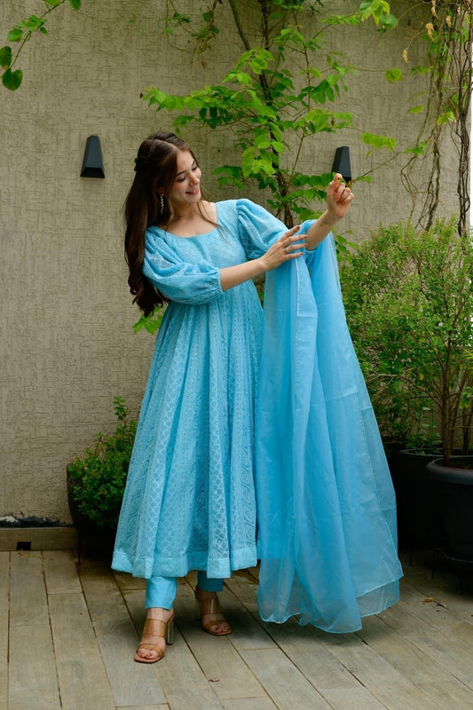 Sandra blue georgette suit set