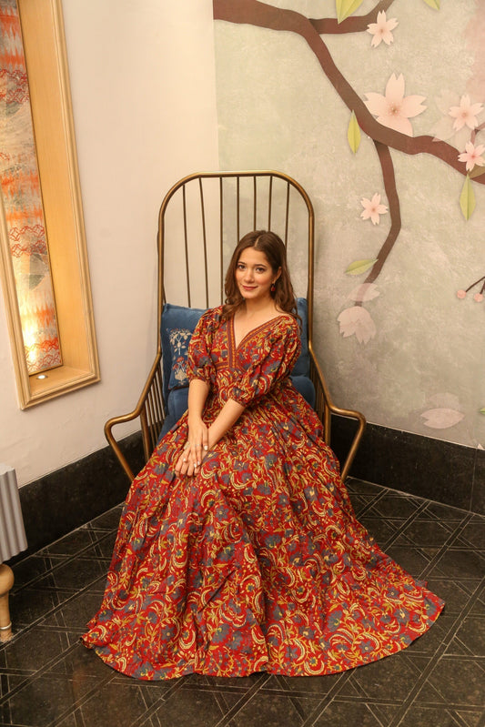 preksha maroon floral dress