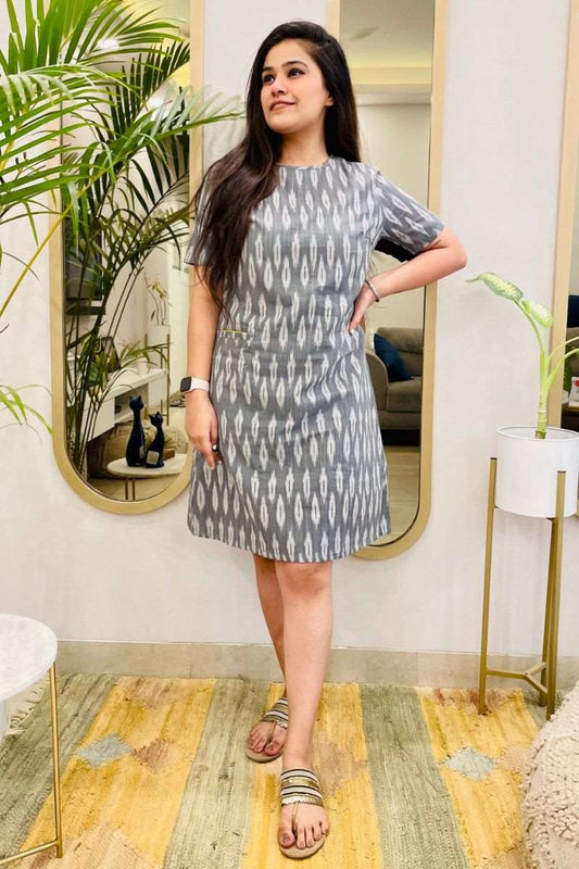 GREY IKAT SHIFT DRESS